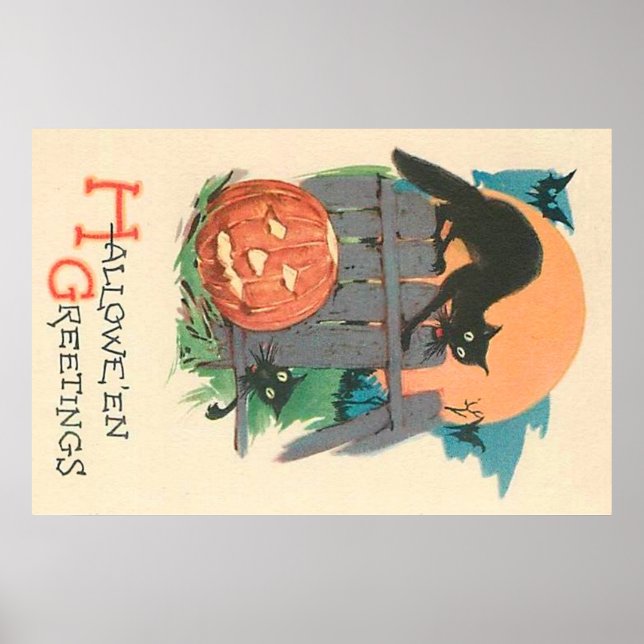 Affiches Pleine lune de chat noir Jack O' Lantern (Devant)