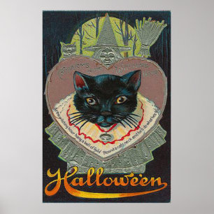 Affiches Pleine lune de l'heure de sorcière de chat noir
