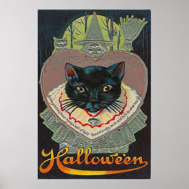 Affiches Pleine lune de l'heure de sorcière de chat noir (Devant)