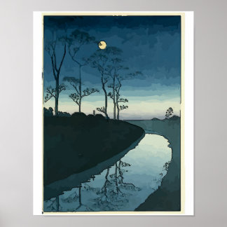 Affiches Pleine lune et flux japonais