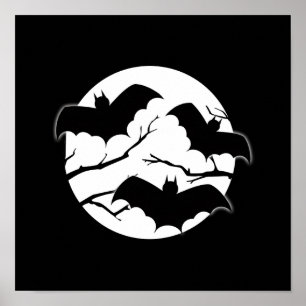 Affiches Pleine lune Halloween de silhouette d'arbres de
