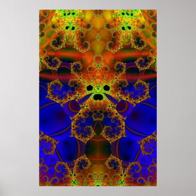 Affiches Pleurer | Art fractal bleu et jaune (Devant)