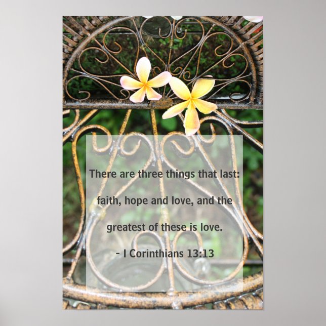 Affiches Plumeria rustique Frangipani Bible Love Citation P (Devant)
