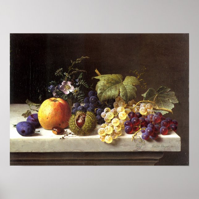 Affiches Plums De Raisins, Etc. Sur Une Pointe De Marbre (Devant)