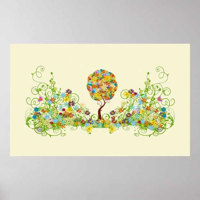 Affiches Poche de forêt enchantée Arbre à conte de fées flo (Devant)