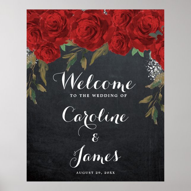 Affiches Poche de réception mariage de roses rouges (Devant)