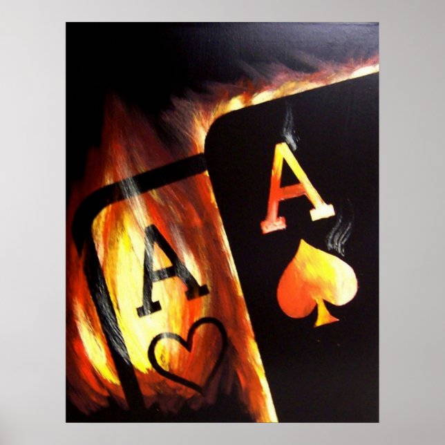 Affiches Poche flamboyante Aces Poker peinture par Teo Alfo (Devant)