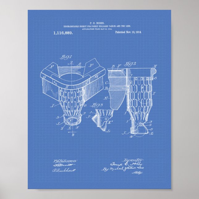 Affiches Pocket Billiard 1914 Patent Art - Blueprint (Devant)