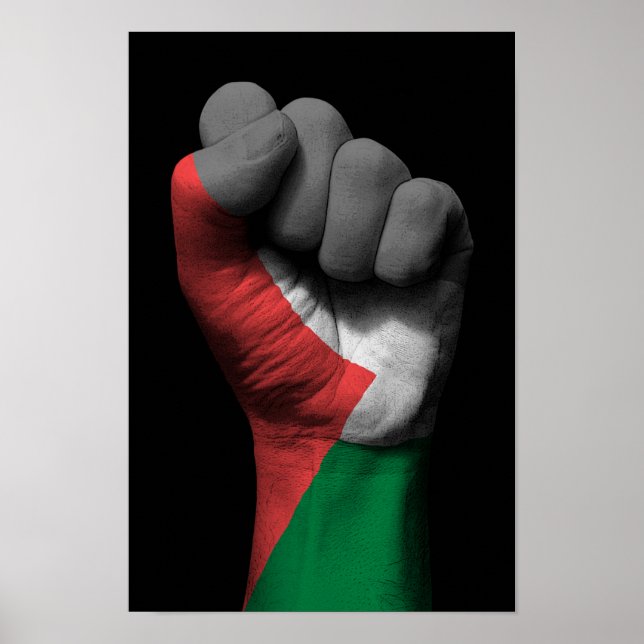 Affiches Poing serré levé avec drapeau palestinien (Devant)