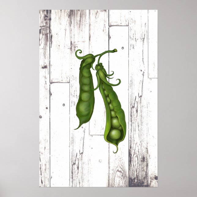 Affiches Pois verts Petit pois Blanc Bois Art rustique de F (Devant)