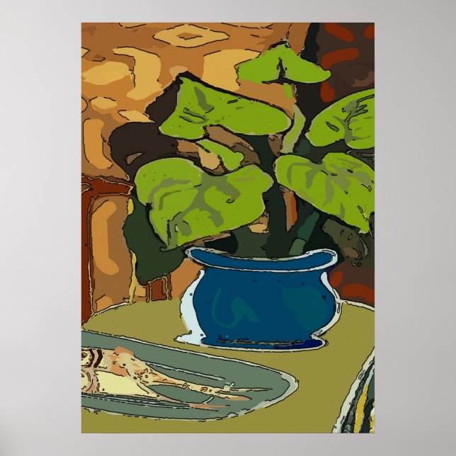 Affiches Poisson et table avec pot (Devant)