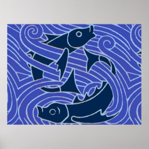 Affiches Poisson Gras Nageant Océan Bleu Pêche