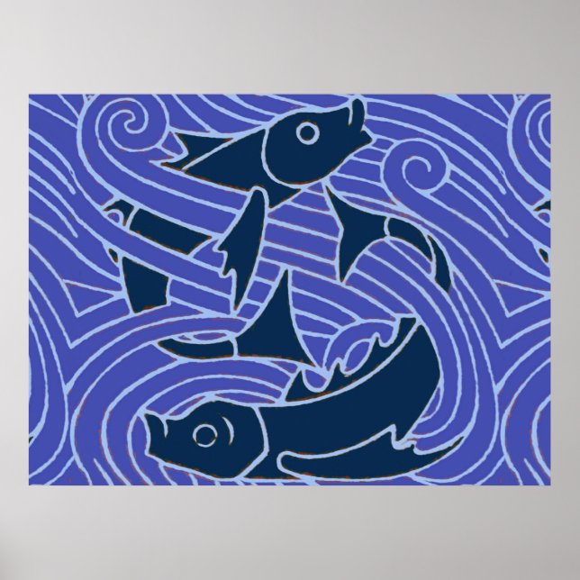 Affiches Poisson Gras Nageant Océan Bleu Pêche (Devant)