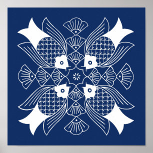 Affiches Poisson sous-marin avec Arrière - plan bleu