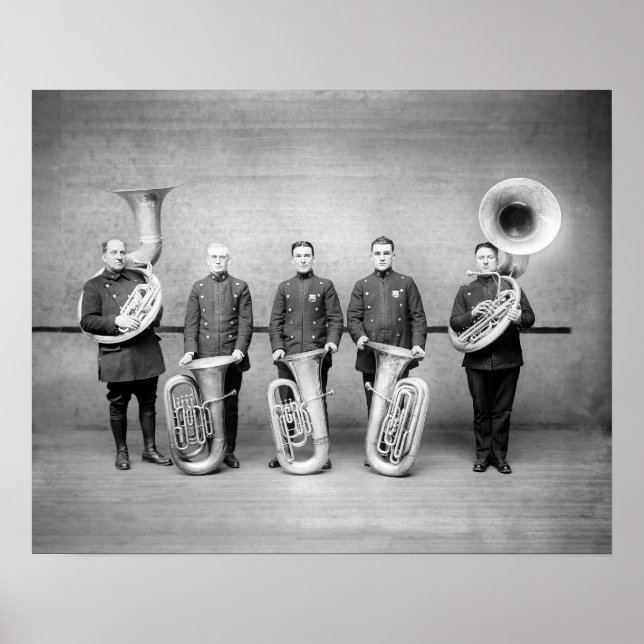 Affiches Police Band Tuba Players, 1915. Photo vintage (Devant)