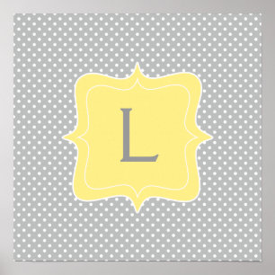 Affiches Polka Dot Grey et Monogramme jaune