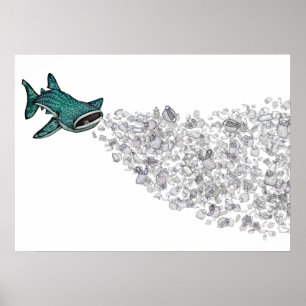 Affiches Pollution du requin baleine et du plastique