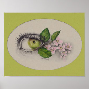 Affiches Pomme de mon œil Art de dessin surréaliste Vert