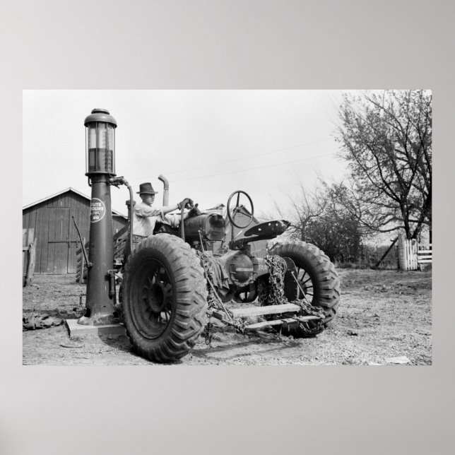 Affiches Pompe à gaz vintage à la ferme, années 1940 (Devant)