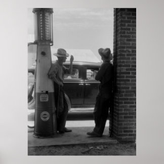 Affiches Pompe à gaz vintage visible et voiture 1940