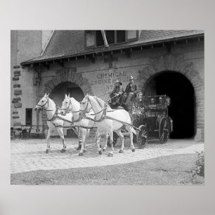 Affiches Pompe à incendie hippomobile, 1922. Photo vintage