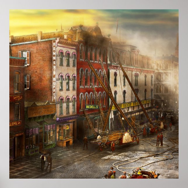 Affiches Pompier - Washington DC - Feu sur les lits de Bede (Devant)