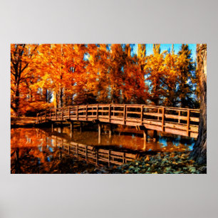 Affiches Pont au-dessus de l'eau d'automne