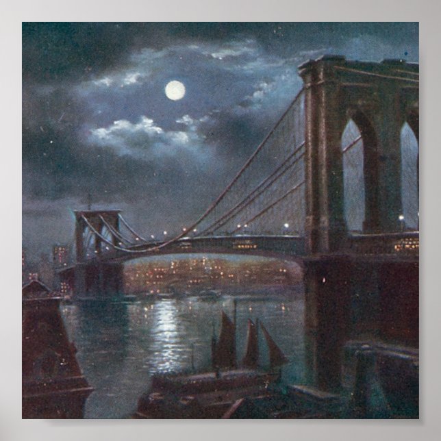Affiches Pont Brooklyn au clair de lune (Devant)