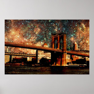 Affiches Pont de Brooklyn de nuit étoilée