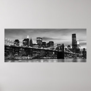 Affiches Pont de Brooklyn et horizon de Manhattan la nuit