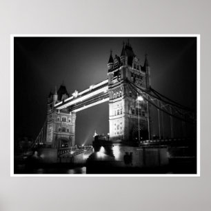 Affiches Pont de la Tour de Londres noir blanc la nuit