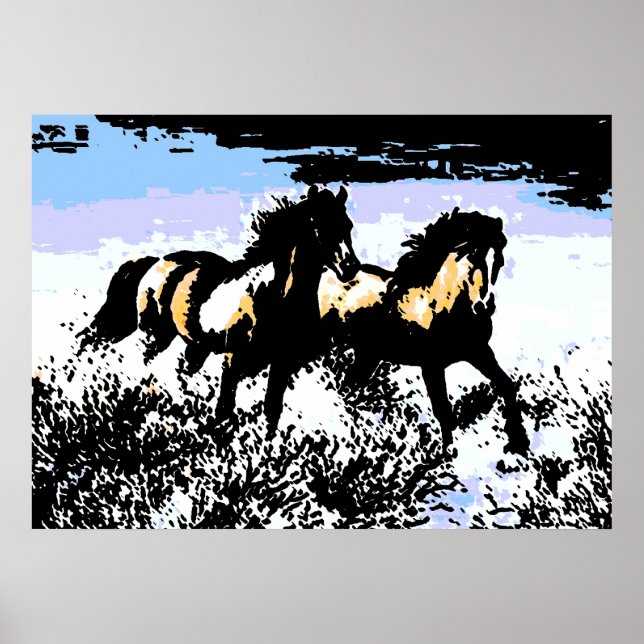 Affiches Pop Art Chevaux sauvages Motivation Liberté Art (Devant)