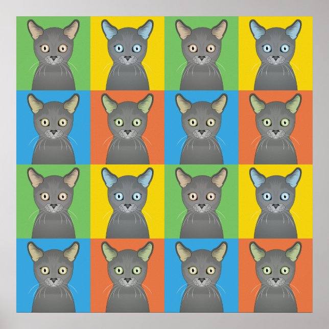 Affiches Pop-Art de dessin de chat bleu russe (Devant)