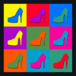 Affiches pop art shoes<br><div class="desc">Illustration of high-heel shoes on colorful tiled background</div>