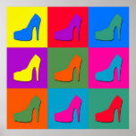 Affiches pop art shoes<br><div class="desc">Illustration of high-heel shoes on colorful tiled background</div>