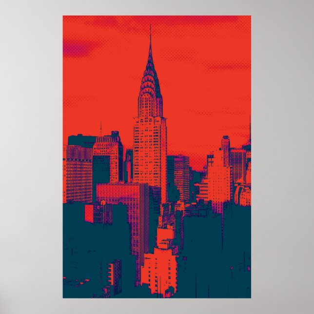 Affiches Pop Style Rouge Retro Art New York City (Devant)