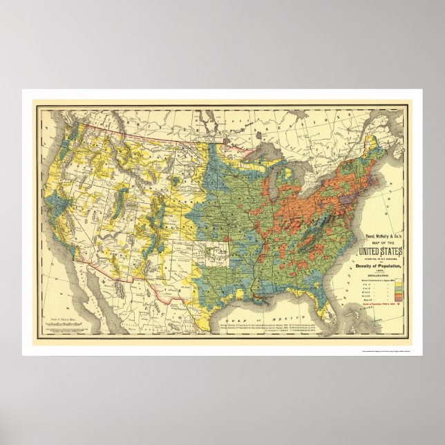 Affiches Population Density USA Map 1890 (Devant)