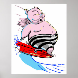 Affiches porc surfant