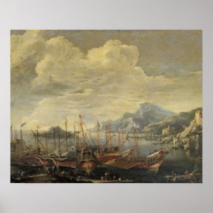 Affiches Port avec phare et navires (huile sur toile)