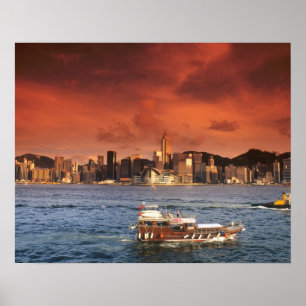 Affiches Port de Hong Kong au coucher du soleil