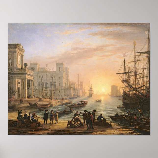 Affiches Port maritime au coucher du soleil, 1639 (Devant)