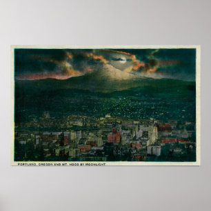 Affiches Portland et capot de Mt. par clair de lune