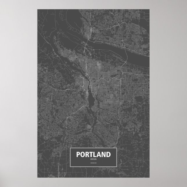 Affiches Portland, Oregon (blanc sur noir) (Devant)