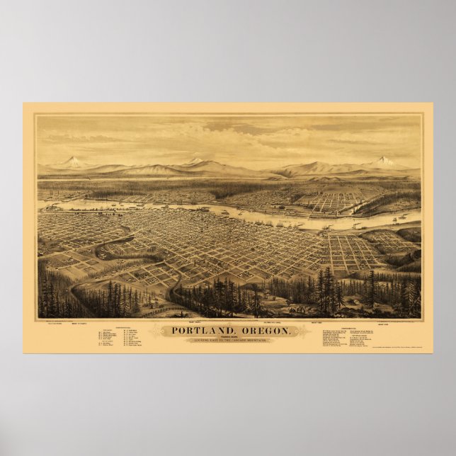 Affiches Portland, OU Carte panoramique - 1879 (Devant)