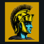 Affiches Portrait d'art pop gladiateur romain<br><div class="desc">Les gladiateurs romains se battaient souvent jusqu’à la mort dans les murs de l’ancien Colisée de Rome. The Roman Gladiator Pop Art Portrait est une illustration graphique de l'un de ces gladiateurs. Le portrait du gladiateur pop art est dans les tons jaunes et turquoise, gris et noir. Si vous êtes...</div>