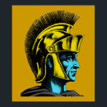 Affiches Portrait d'art pop gladiateur romain<br><div class="desc">Les gladiateurs romains se battaient souvent jusqu’à la mort dans les murs de l’ancien Colisée de Rome. The Roman Gladiator Pop Art Portrait est une illustration graphique de l'un de ces gladiateurs. Le portrait du gladiateur pop art est dans les tons jaunes et turquoise, gris et noir. Si vous êtes...</div>