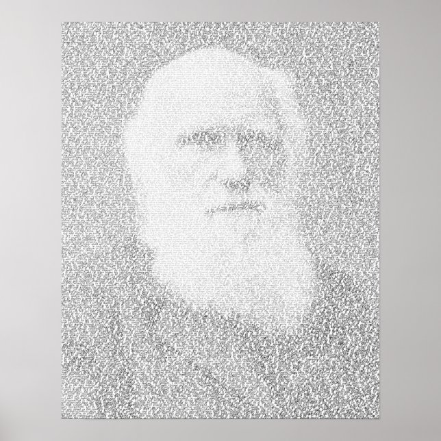 Affiches Portrait de Darwin en texte "Origine des espèces" (Devant)