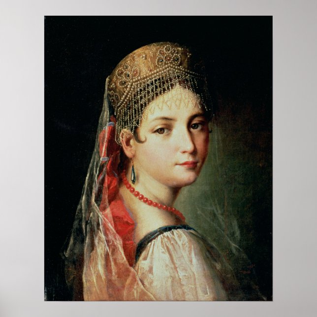 Affiches Portrait d'une jeune fille à Sarafan et (Devant)