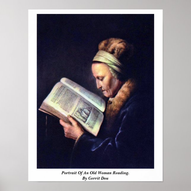 Affiches Portrait D'Une Vieille Lecture. Par Gerrit Dou (Devant)