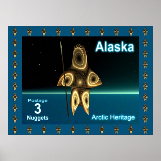 Affiches Postage en Alaska - Chasseur inuit fragile (Devant)